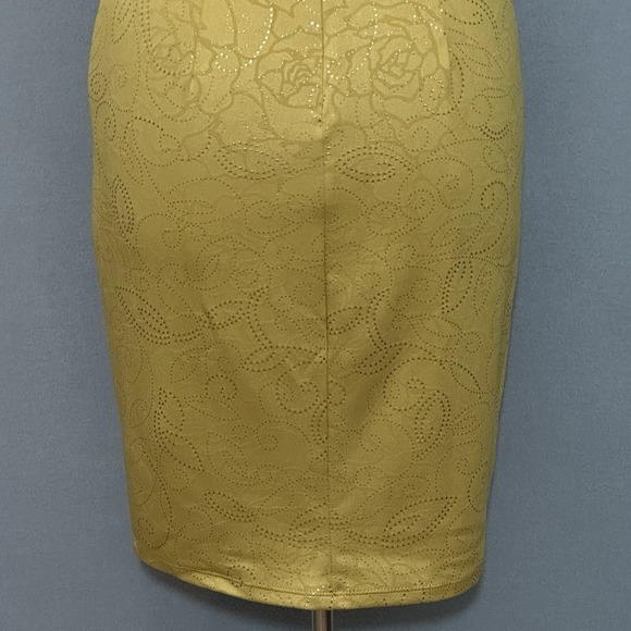 Vintage Y2K Womens Dress M Mustard Yellow Sparkle Fitted Bodycon Retro 90s USA - Picture 7 of 14